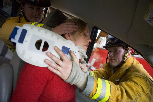 First responders assisting in car accident